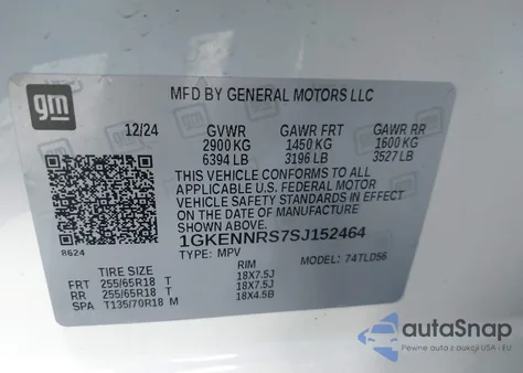 2025 GMC Acadia Awd Elevation z USA, uszkodzony, nr VIN 1GKENNRS7SJ152464